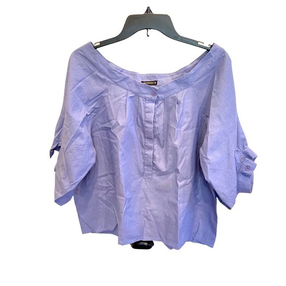 Avanzzo 3/4 Sleeve Blouse Blue designer shirt purple stripes blouson top Size S - Picture 2 of 5